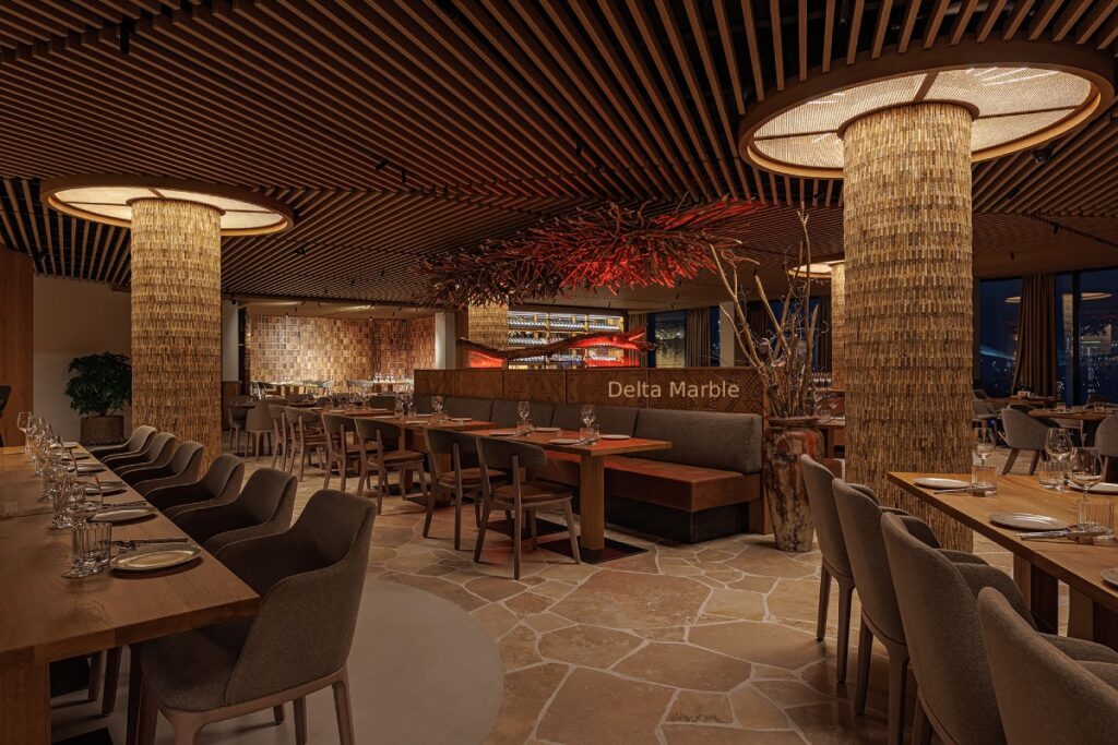 restoran bambu traverten dekorasyon